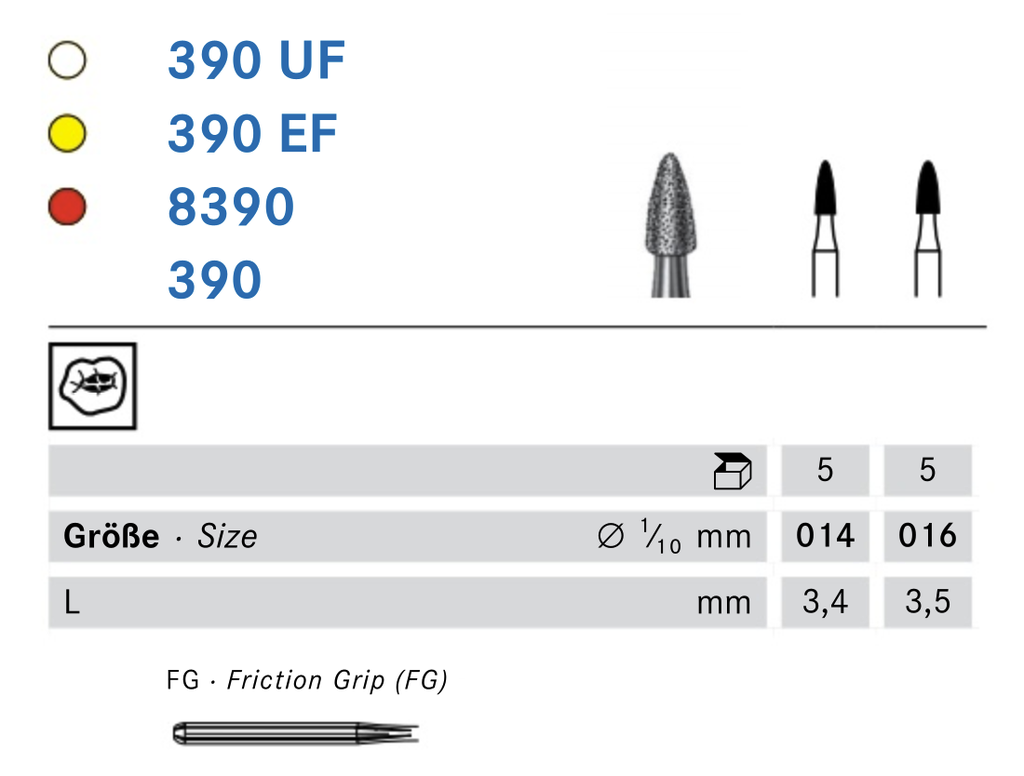 390EF.314.016 Алмазний бор Komet dental
